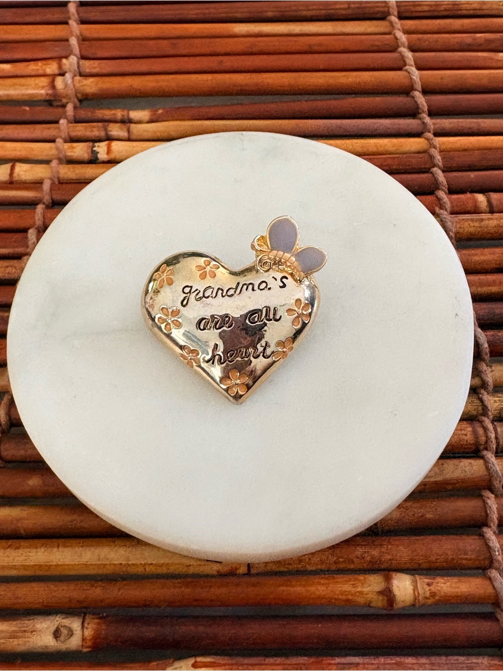 Heart Pin Brooch "Grandma's Are Our Heart" - Gold & Lavender Accents